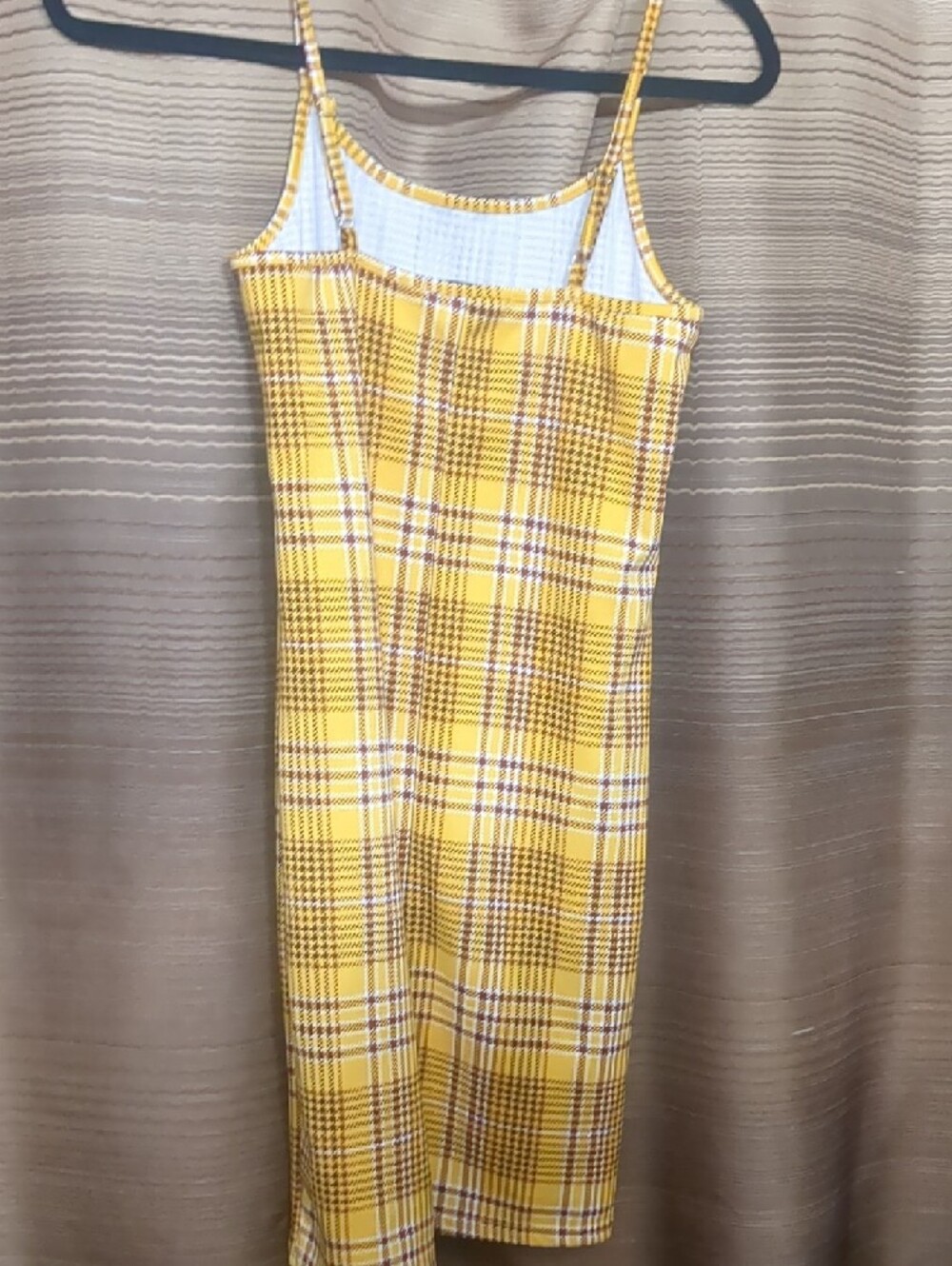 Yellow Plaid Mini Slip Dress with Side Slit - Picture 3 of 4